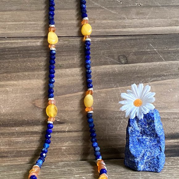 Lapis Lazuli Carnelian Baltic Amber Gemstone Necklace - Picture 2 of 6
